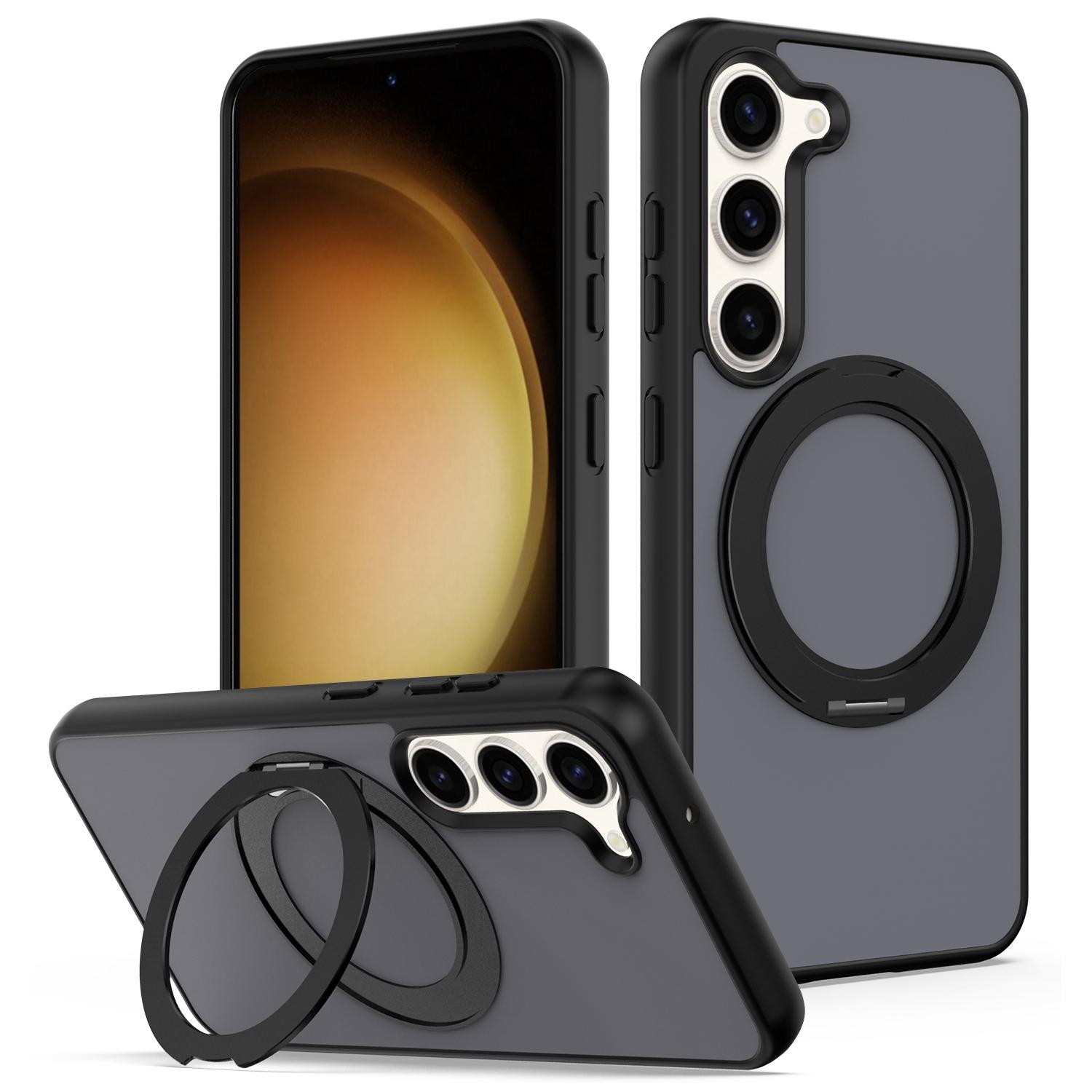 For Galaxy S23 5G Skin Feel Revolving Kickstand Magnetic Phone Case(Black) - Shopkiz.com