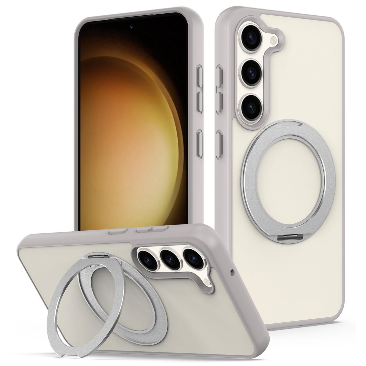 For Galaxy S23 5G Skin Feel Revolving Kickstand Magnetic Phone Case(Grey) - Shopkiz.com