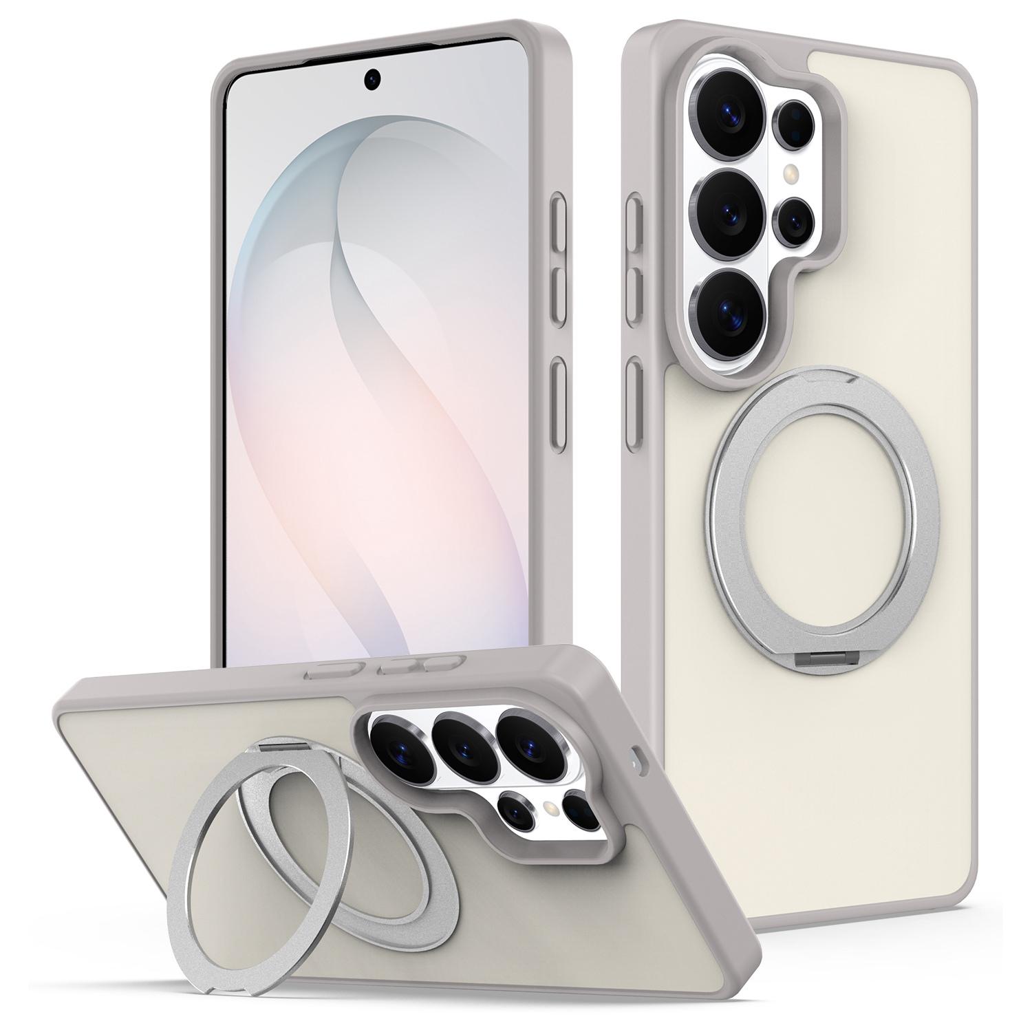 For Galaxy S26 Ultra 5G Skin Feel Revolving Kickstand Magnetic Phone Case(Grey) - Shopkiz.com