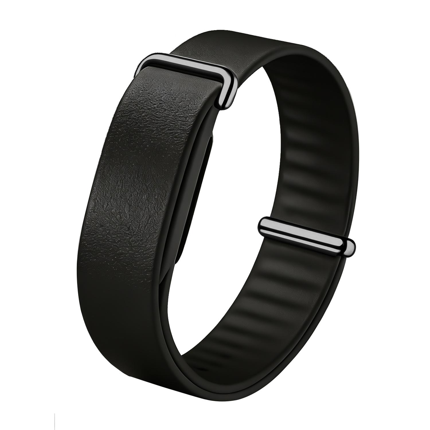 For Google Fitbit Air Solid Color PU Leather Loop Watch Band(Black) - Shopkiz.com