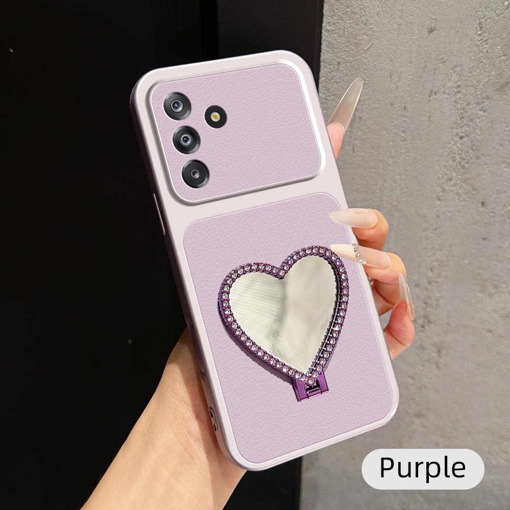 For Galaxy A17 4G Lambskin Series Skin Feel Shockproof Phone Case with Heart Mirror Holder(Purple) - Shopkiz.com
