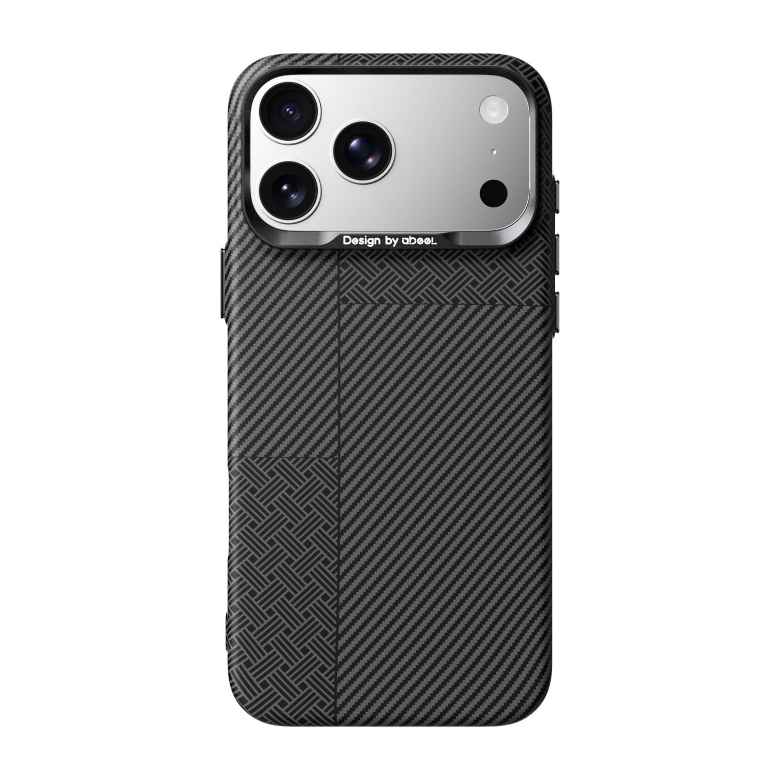 For iPhone 18 Pro Max ABEEL Lightweight Zero Feel Series Lyocell Fiber Water Adhesive Magnetic Phone Case(Small Meander Carbon Fiber) - Shopkiz.com