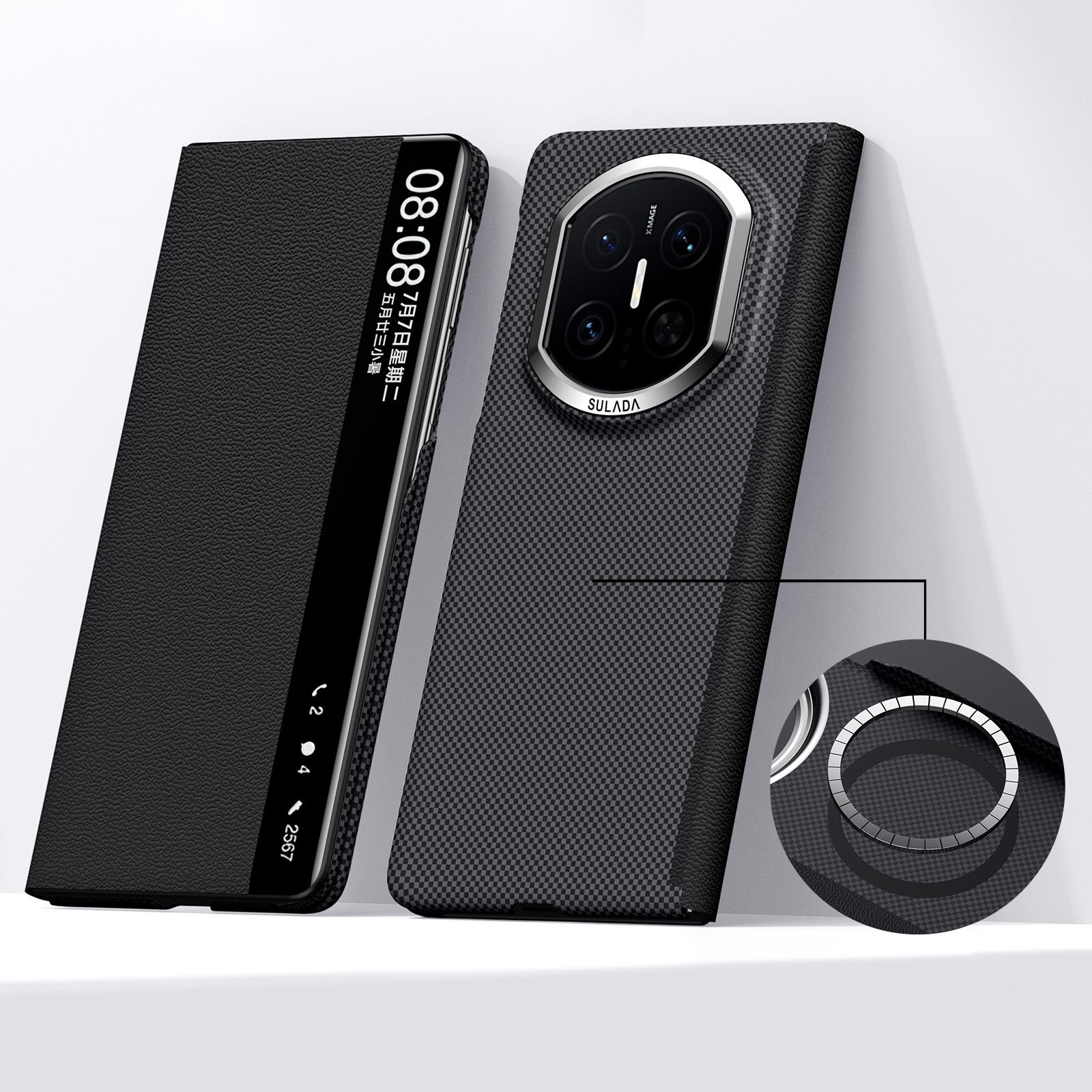 For Huawei Mate X7 SULADA Kevlar Checkered Magnetic Genuine Leather Phone Case(Black) - Shopkiz.com