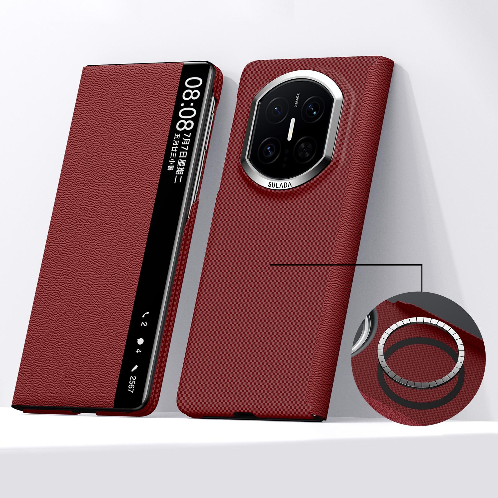 For Huawei Mate X7 SULADA Kevlar Checkered Magnetic Genuine Leather Phone Case(Red) - Shopkiz.com