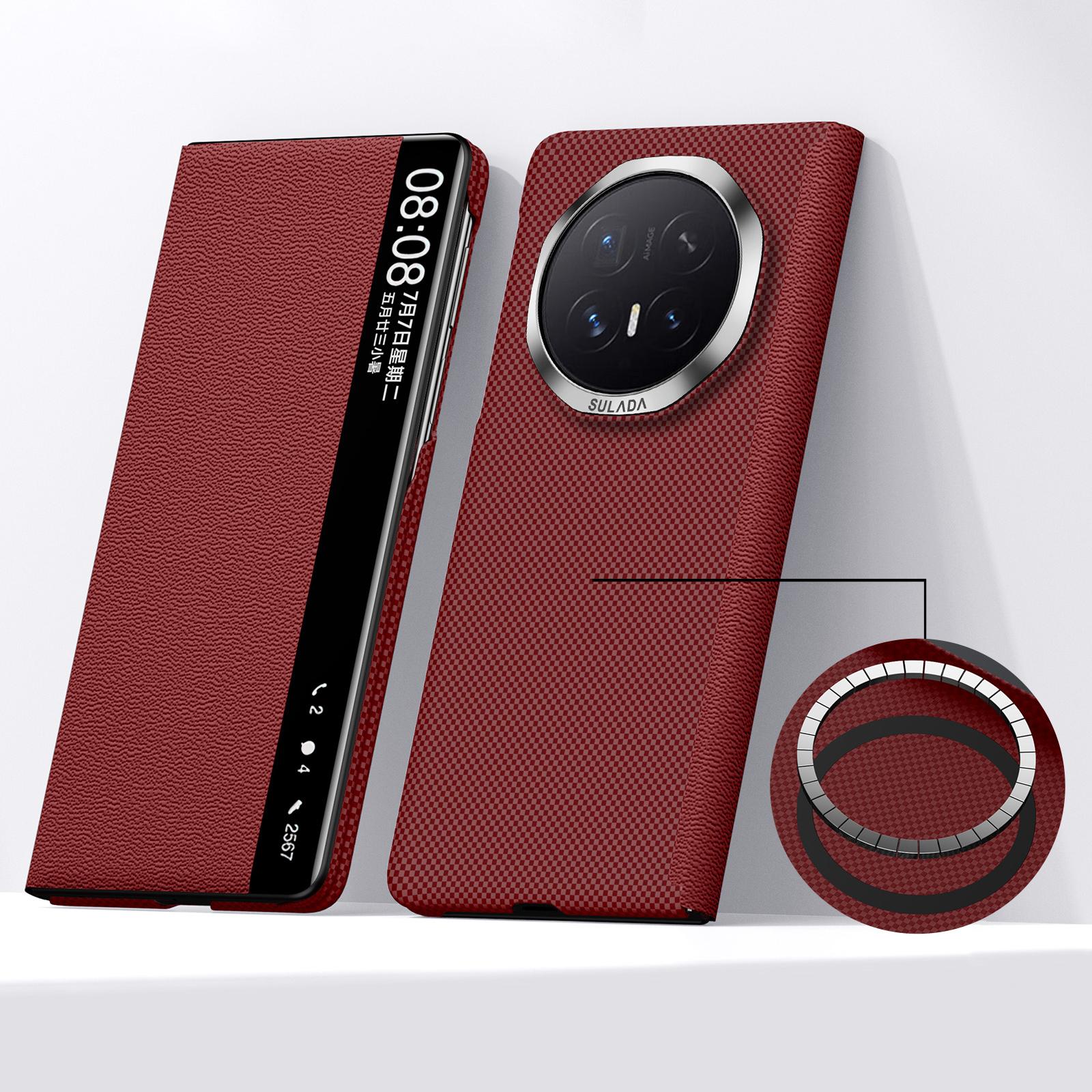 For Honor Magic V6 SULADA Kevlar Checkered Magnetic Genuine Leather Phone Case(Red) - Shopkiz.com