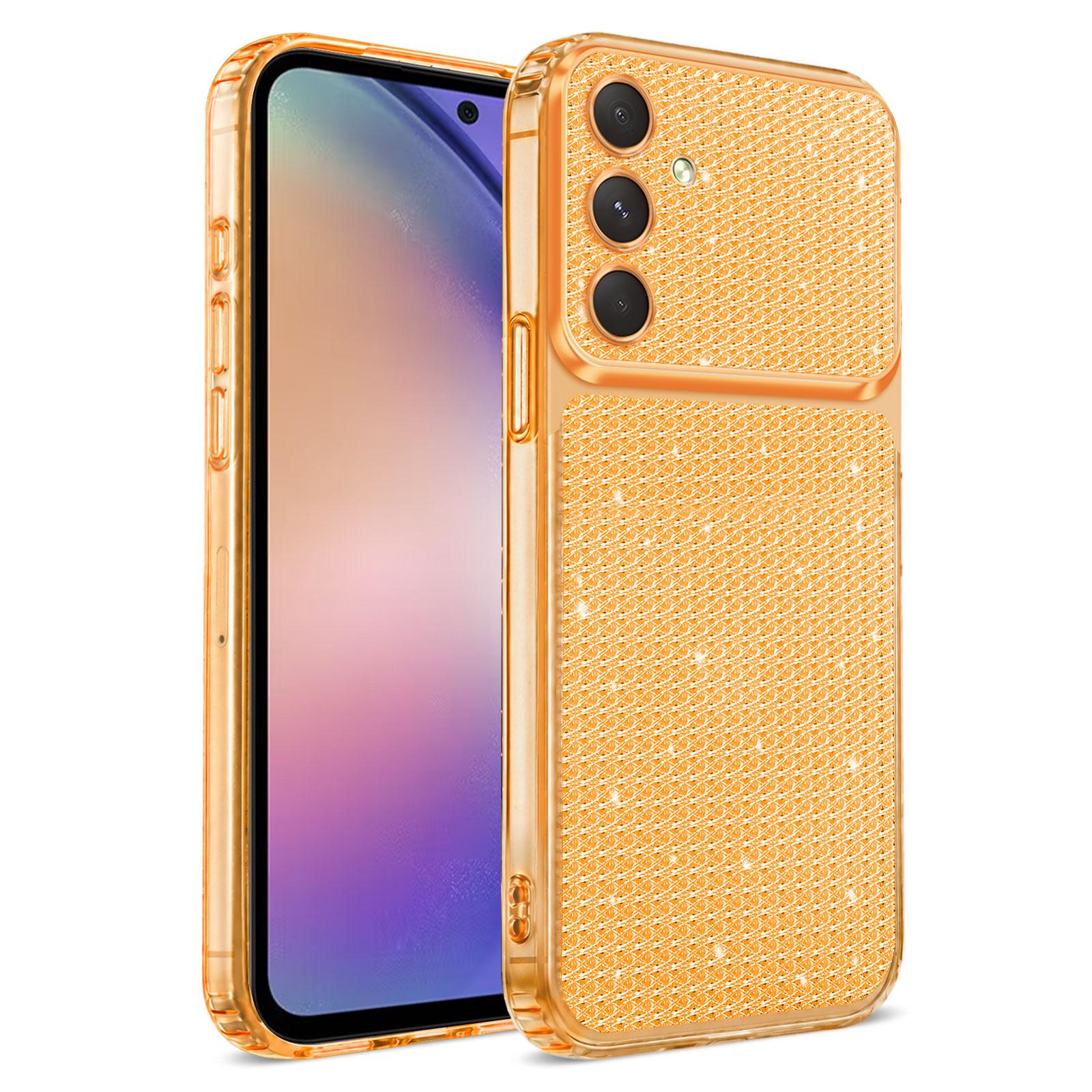 For Galaxy A15 4G / 5G Sparkling Diamond Glitter Airbag Phone Case(Orange) - Shopkiz.com