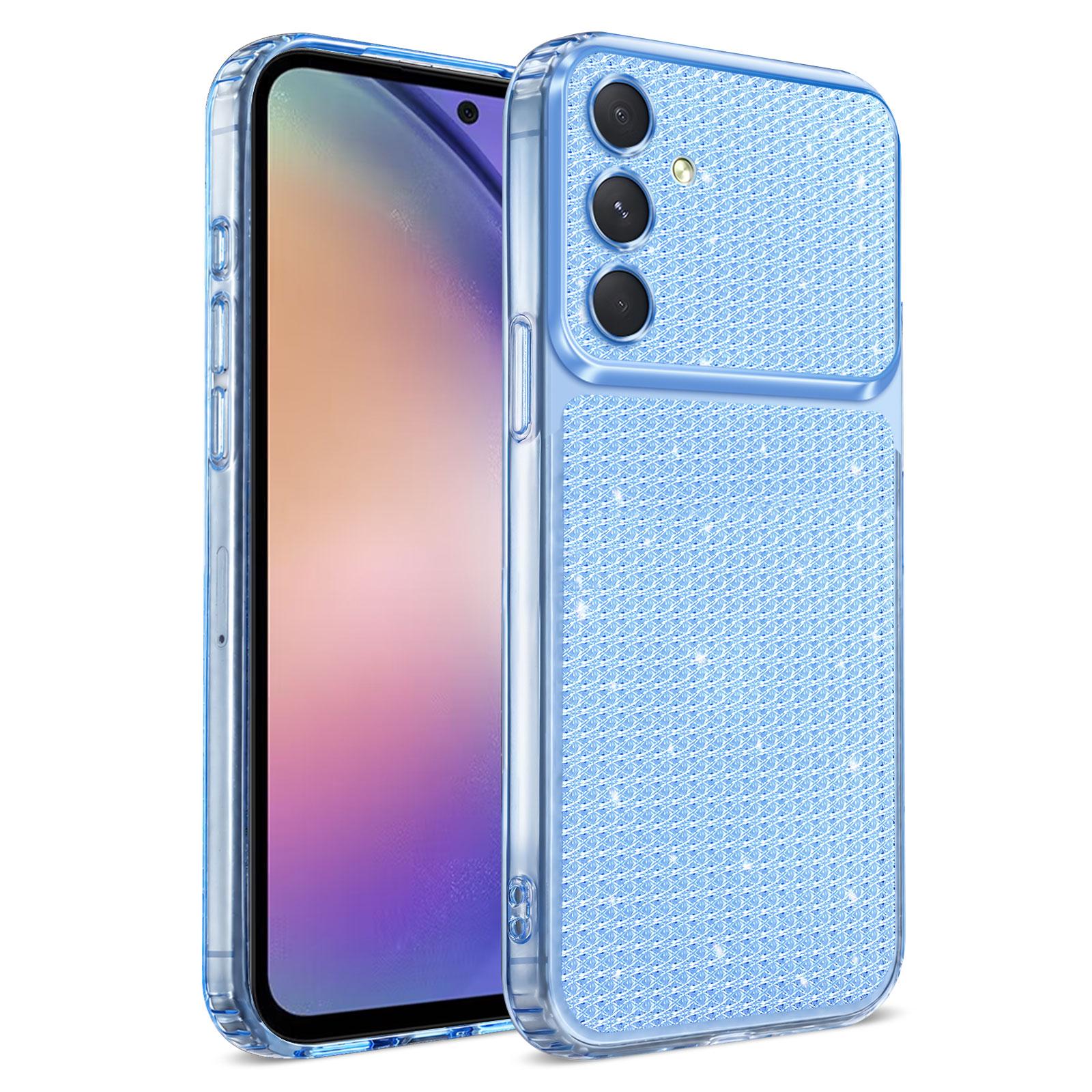 For Galaxy A34 5G Sparkling Diamond Glitter Airbag Phone Case(Blue) - Shopkiz.com