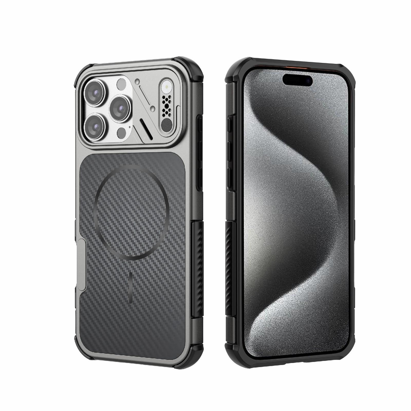 For iPhone 16 Pro Max Rugged Carbon Fiber Texture Airbag Shockproof Magnetic Phone Case(Gray) - Shopkiz.com
