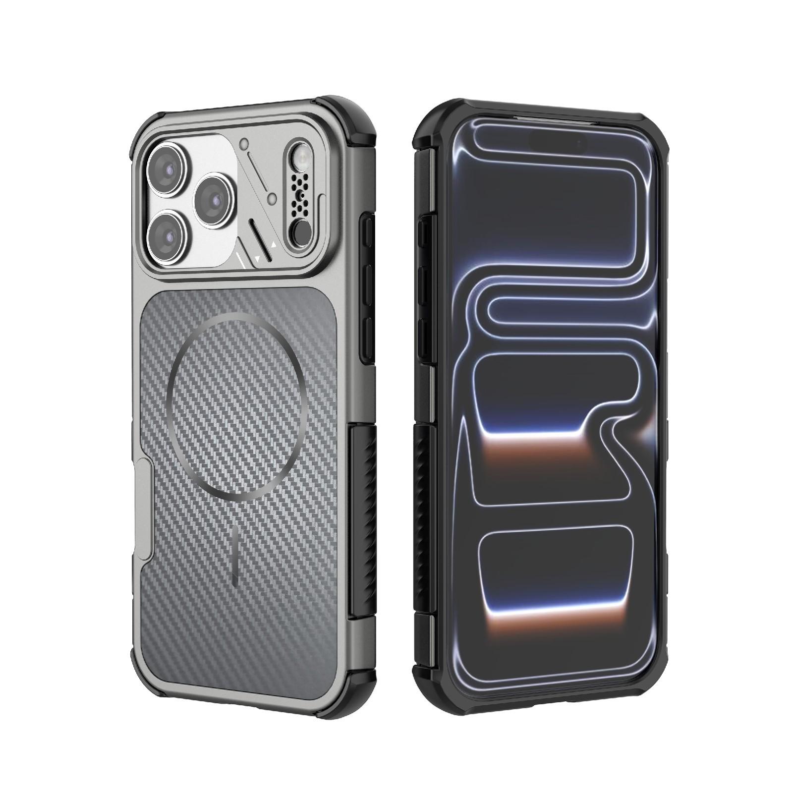 For iPhone 17 Pro Max Rugged Carbon Fiber Texture Airbag Shockproof Magnetic Phone Case(Gray) - Shopkiz.com