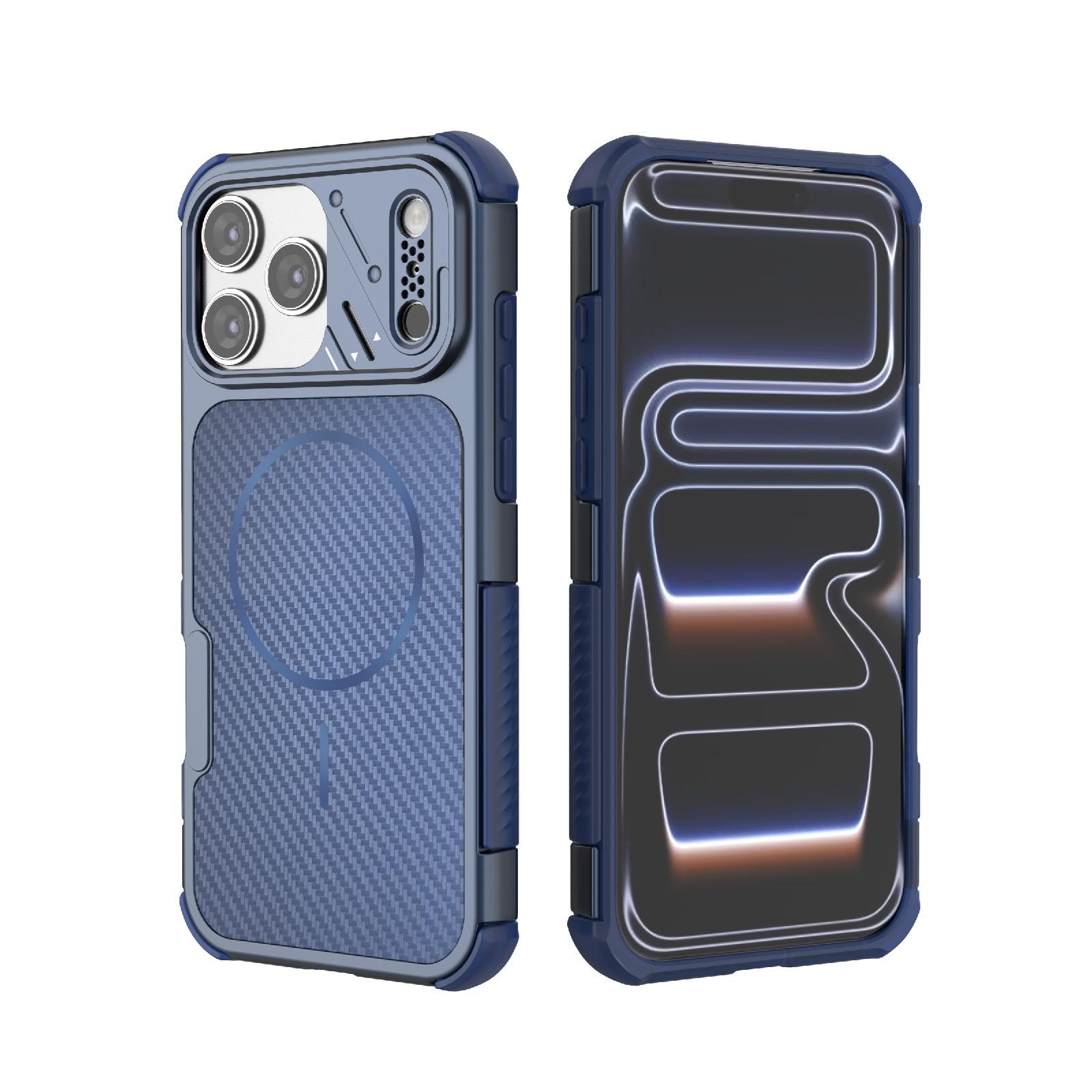 For iPhone 17 Pro Max Rugged Carbon Fiber Texture Airbag Shockproof Magnetic Phone Case(Blue) - Shopkiz.com