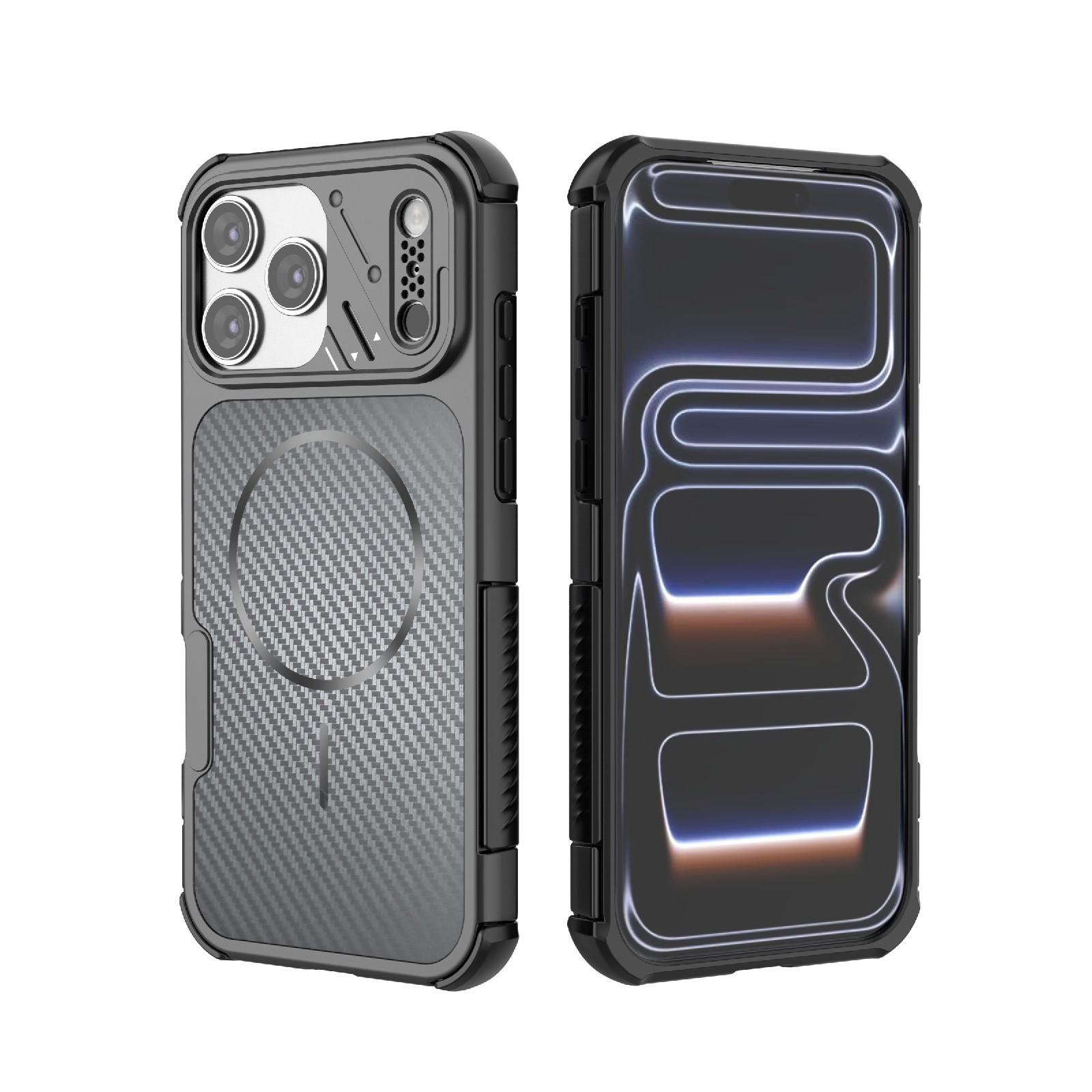 For iPhone 17 Pro Rugged Carbon Fiber Texture Airbag Shockproof Magnetic Phone Case(Black) - Shopkiz.com