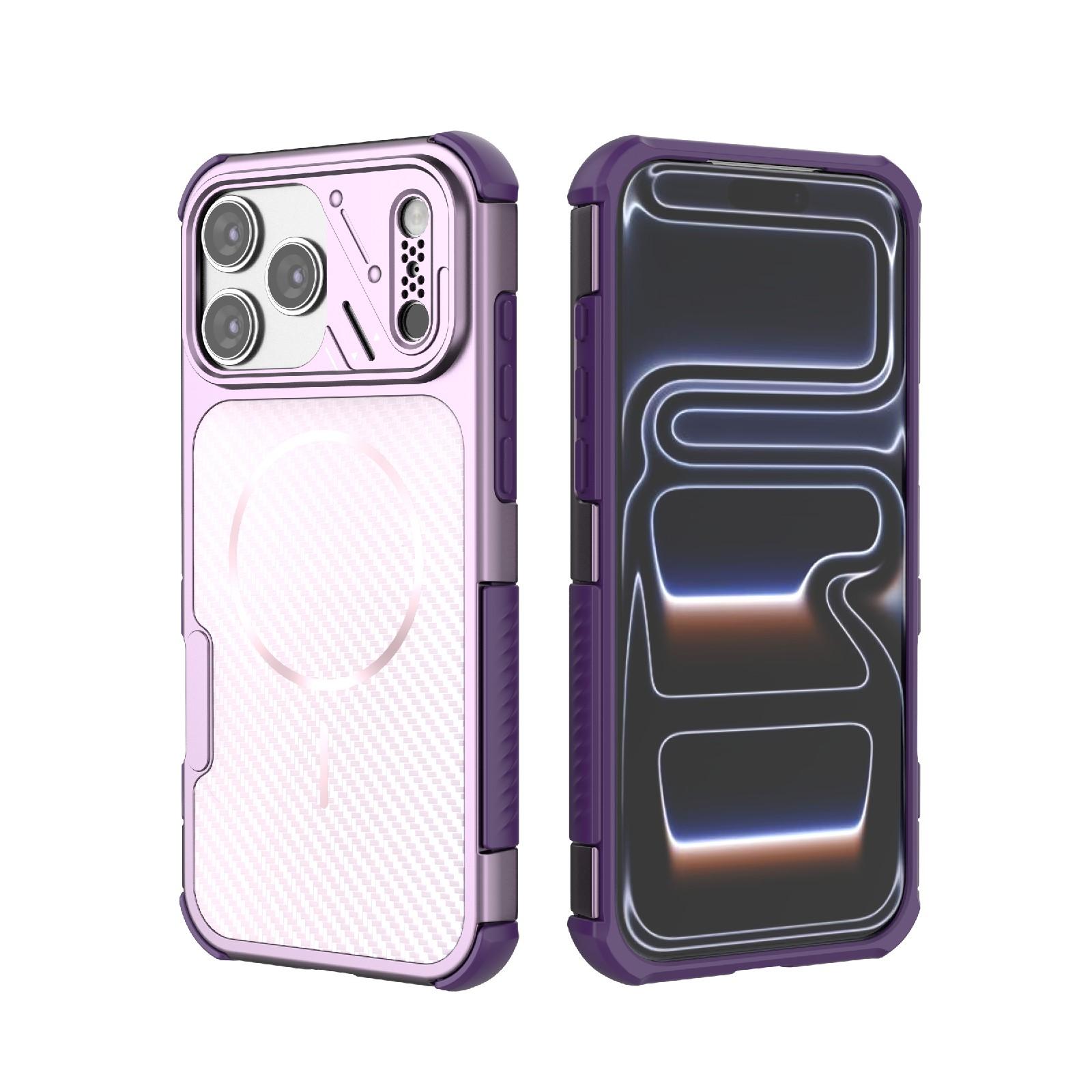 For iPhone 17 Pro Rugged Carbon Fiber Texture Airbag Shockproof Magnetic Phone Case(Purple) - Shopkiz.com