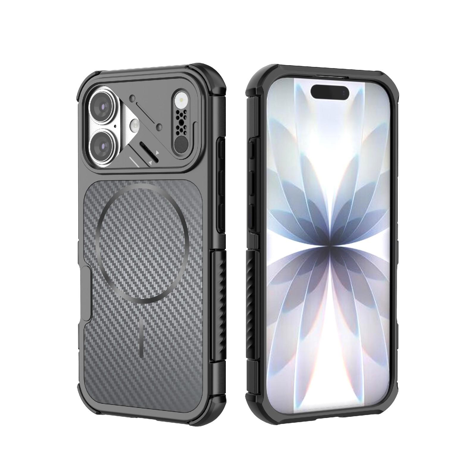 For iPhone 17 Rugged Carbon Fiber Texture Airbag Shockproof Magnetic Phone Case(Black) - Shopkiz.com
