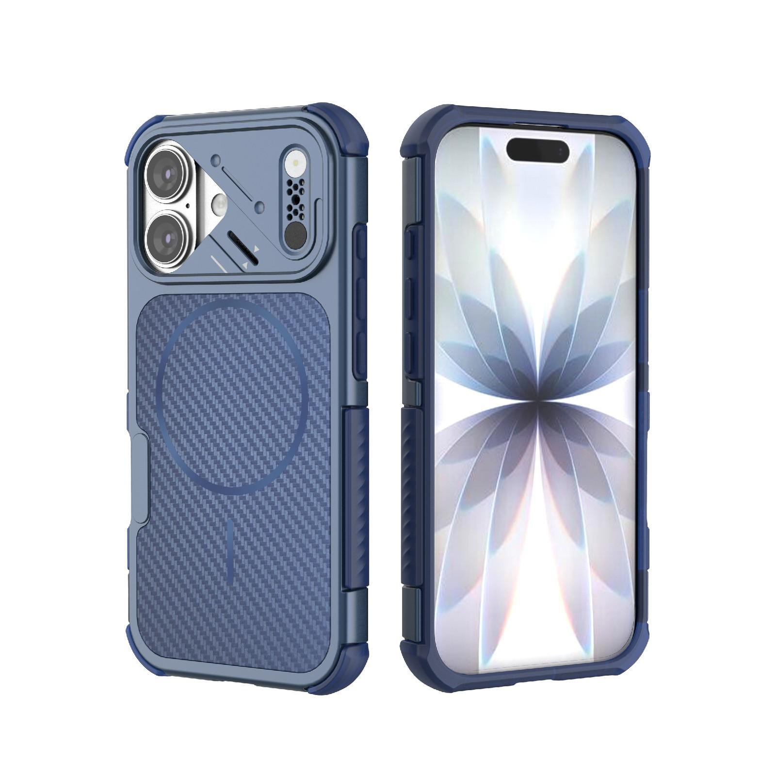 For iPhone 17 Rugged Carbon Fiber Texture Airbag Shockproof Magnetic Phone Case(Blue) - Shopkiz.com