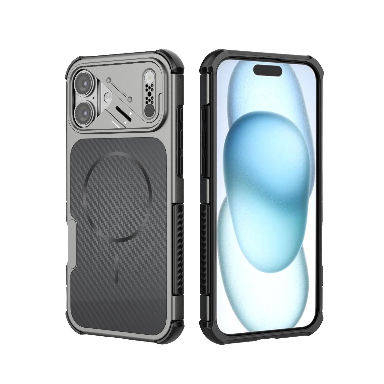 For iPhone 16 Plus Rugged Carbon Fiber Texture Airbag Shockproof Magnetic Phone Case(Gray) - Shopkiz.com