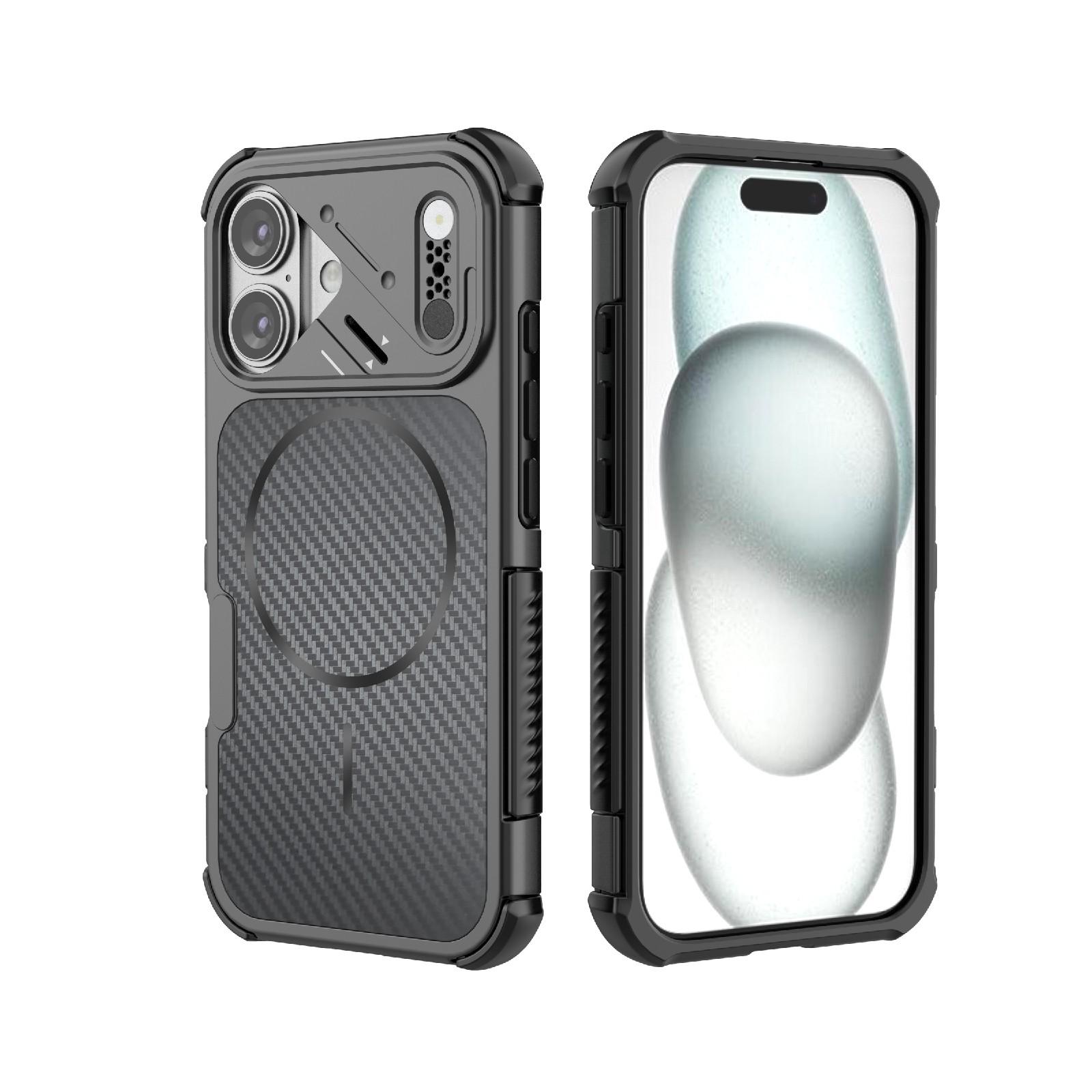 For iPhone 16 Rugged Carbon Fiber Texture Airbag Shockproof Magnetic Phone Case(Black) - Shopkiz.com