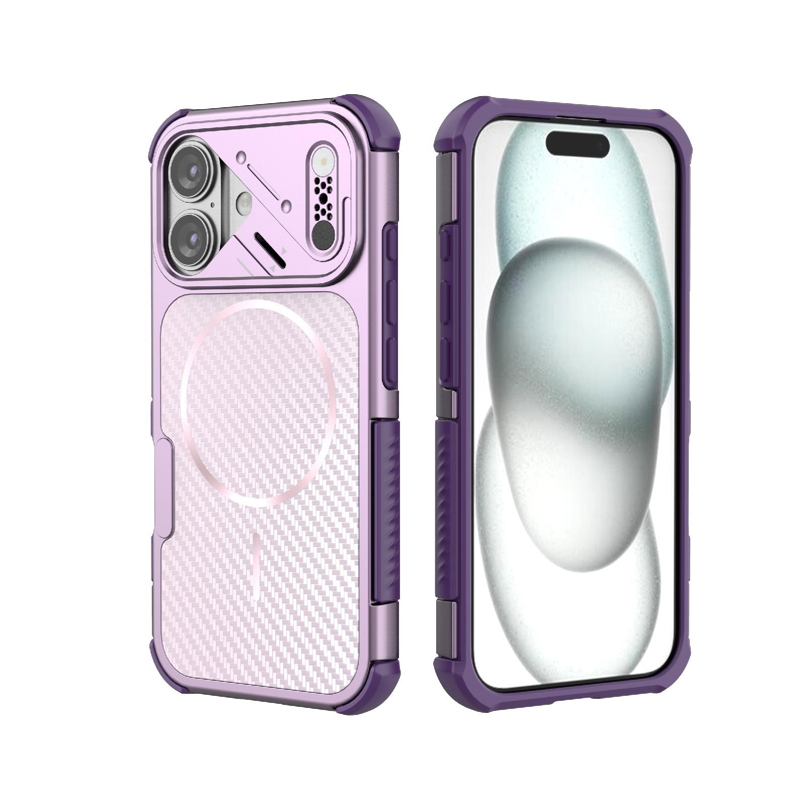 For iPhone 16 Rugged Carbon Fiber Texture Airbag Shockproof Magnetic Phone Case(Purple) - Shopkiz.com