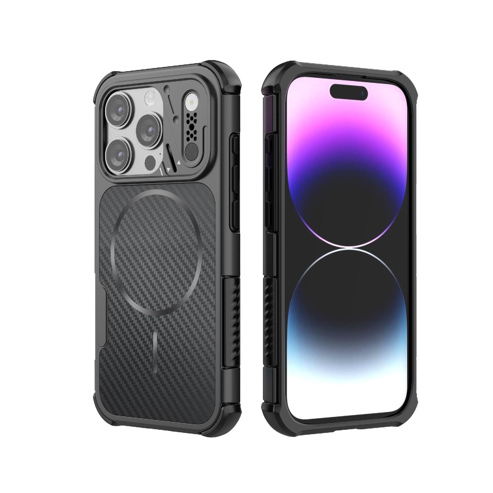 For iPhone 15 Pro Rugged Carbon Fiber Texture Airbag Shockproof Magnetic Phone Case(Black) - Shopkiz.com