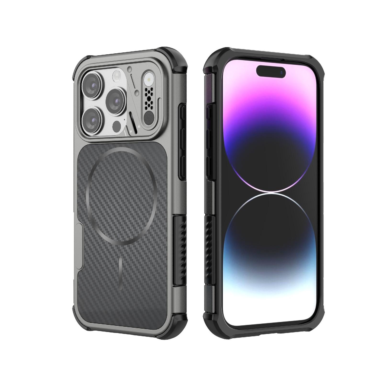 For iPhone 15 Pro Rugged Carbon Fiber Texture Airbag Shockproof Magnetic Phone Case(Gray) - Shopkiz.com