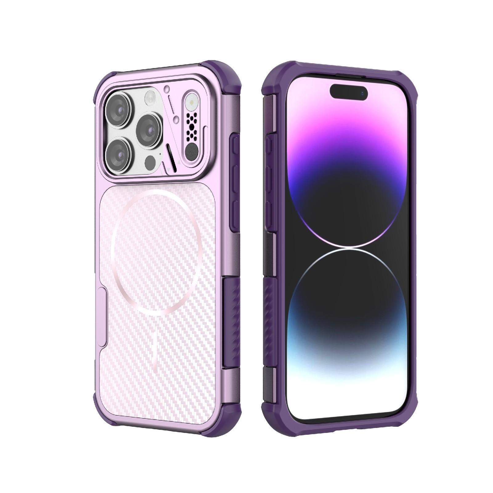 For iPhone 15 Pro Rugged Carbon Fiber Texture Airbag Shockproof Magnetic Phone Case(Purple) - Shopkiz.com