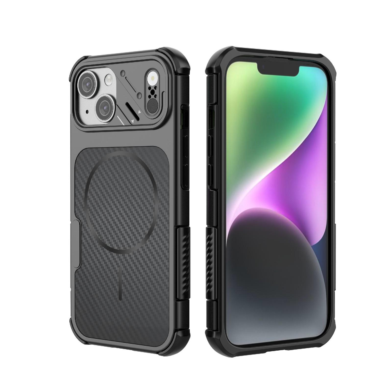 For iPhone 15 Rugged Carbon Fiber Texture Airbag Shockproof Magnetic Phone Case(Black) - Shopkiz.com