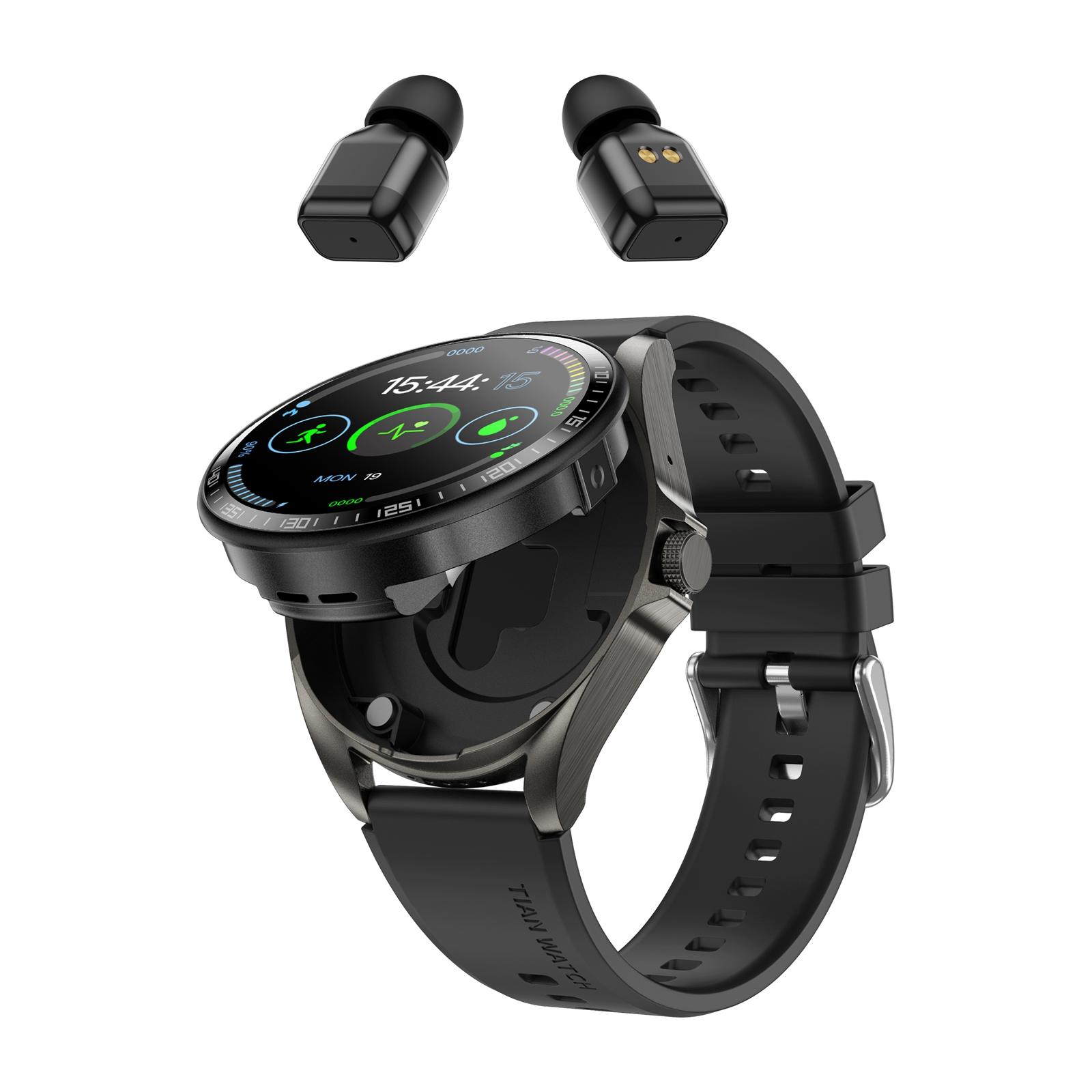 F36 1.46 inch HD Screen 2 in 1 Wireless Earphone Smart Watch, Support Dual-Device Connection(Black+Black Silicone) - Shopkiz.com