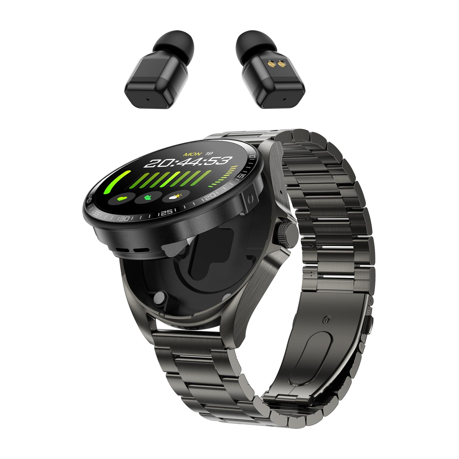 F36 1.46 inch HD Screen 2 in 1 Wireless Earphone Smart Watch, Support Dual-Device Connection(Black+Black Steel) - Shopkiz.com