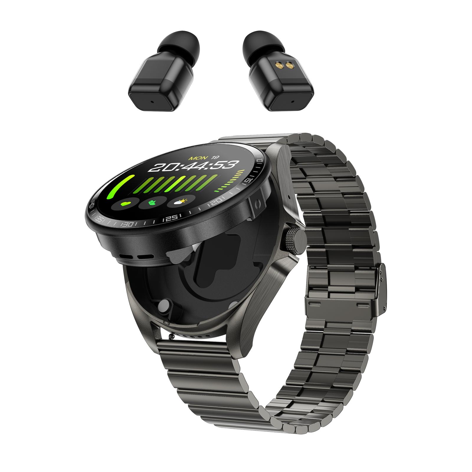 F36 1.46 inch HD Screen 2 in 1 Wireless Earphone Smart Watch, Support Dual-Device Connection(Black+Black Slub Steel) - Shopkiz.com