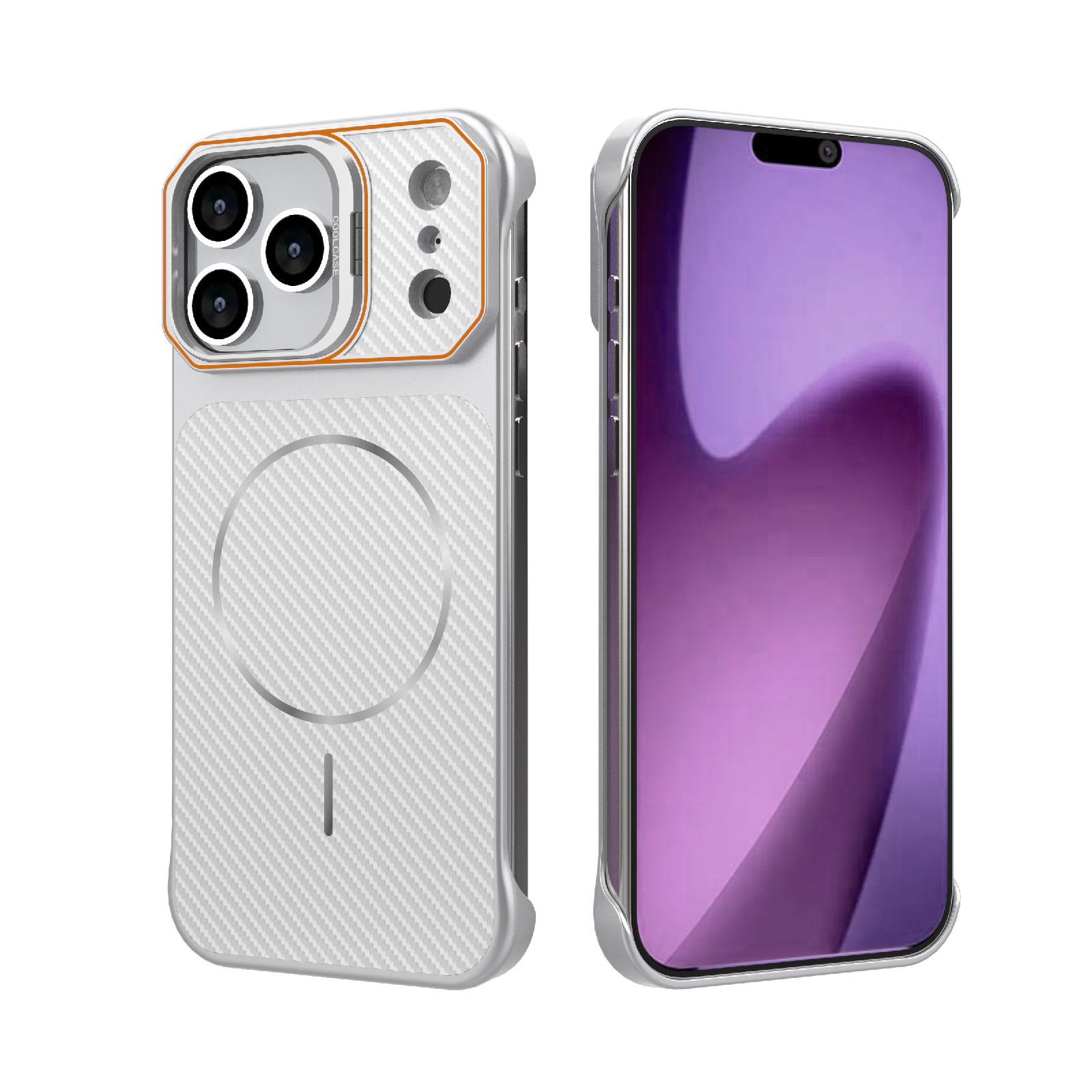For iPhone 17 Pro Frameless Half-Wrapped Carbon Fiber Texture PC Magnetic Phone Case(Silver) - Shopkiz.com