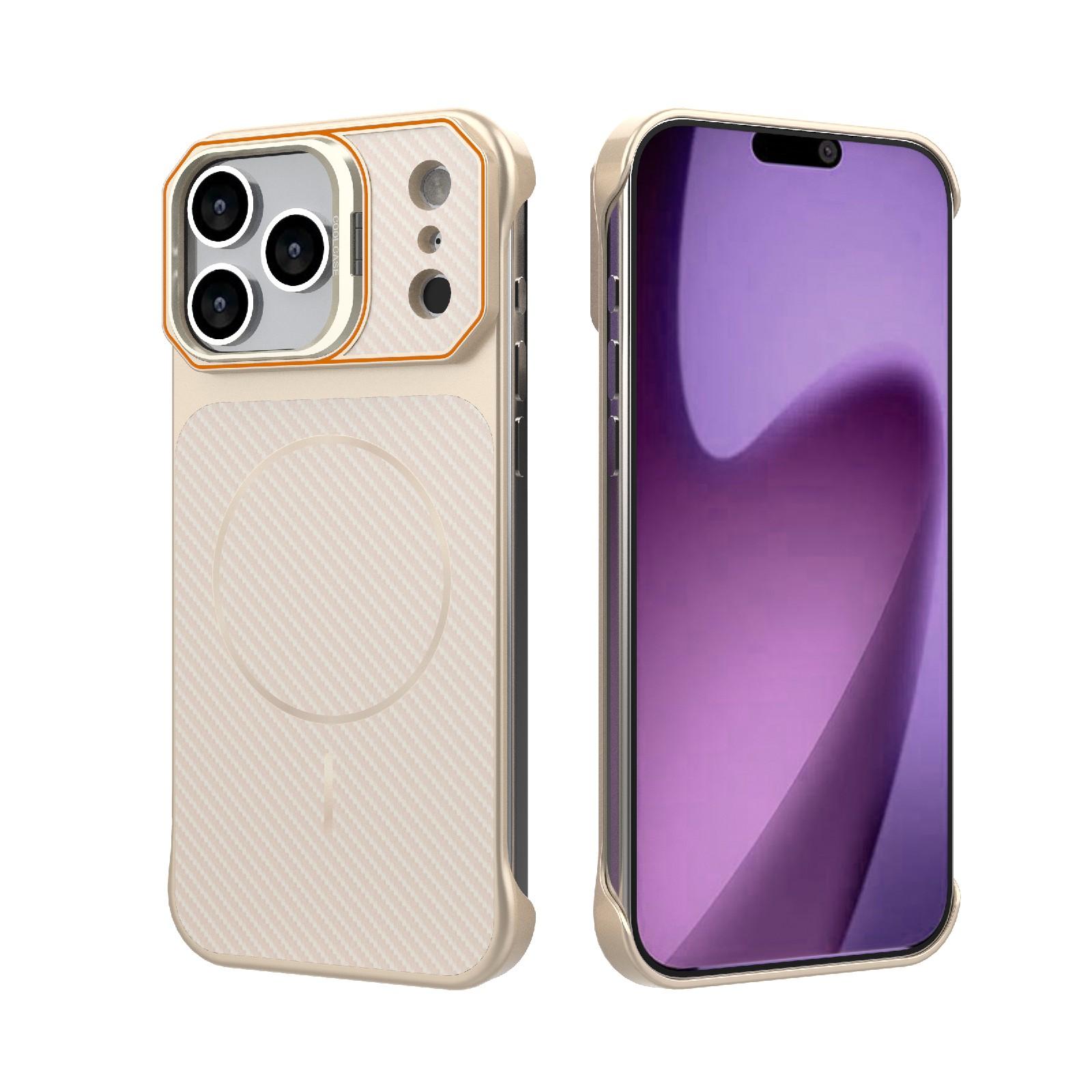For iPhone 18 Pro Frameless Half-Wrapped Carbon Fiber Texture PC Magnetic Phone Case(Rose Gold) - Shopkiz.com