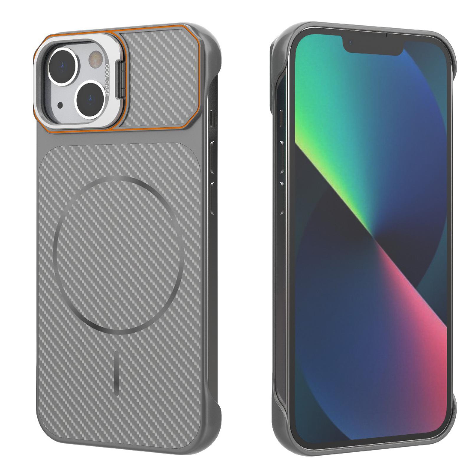 For iPhone 13 Frameless Half-Wrapped Carbon Fiber Texture PC Magnetic Phone Case(Gray) - Shopkiz.com