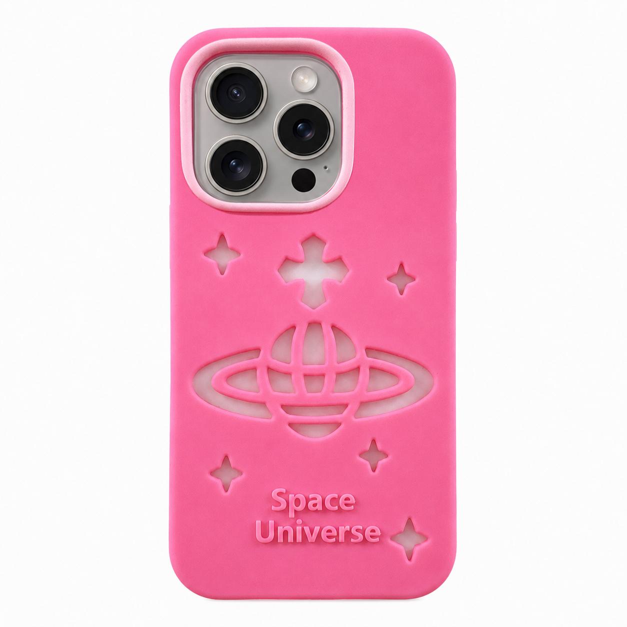 For iPhone 14 Pro Max Spacecraft Embossed Design Silicone Phone Case(Rose Red) - Shopkiz.com