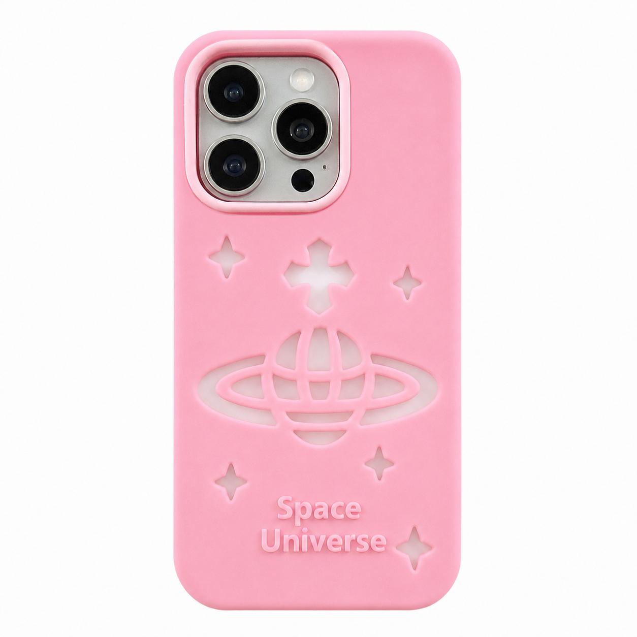 For iPhone 16 Pro Spacecraft Embossed Design Silicone Phone Case(Pink) - Shopkiz.com