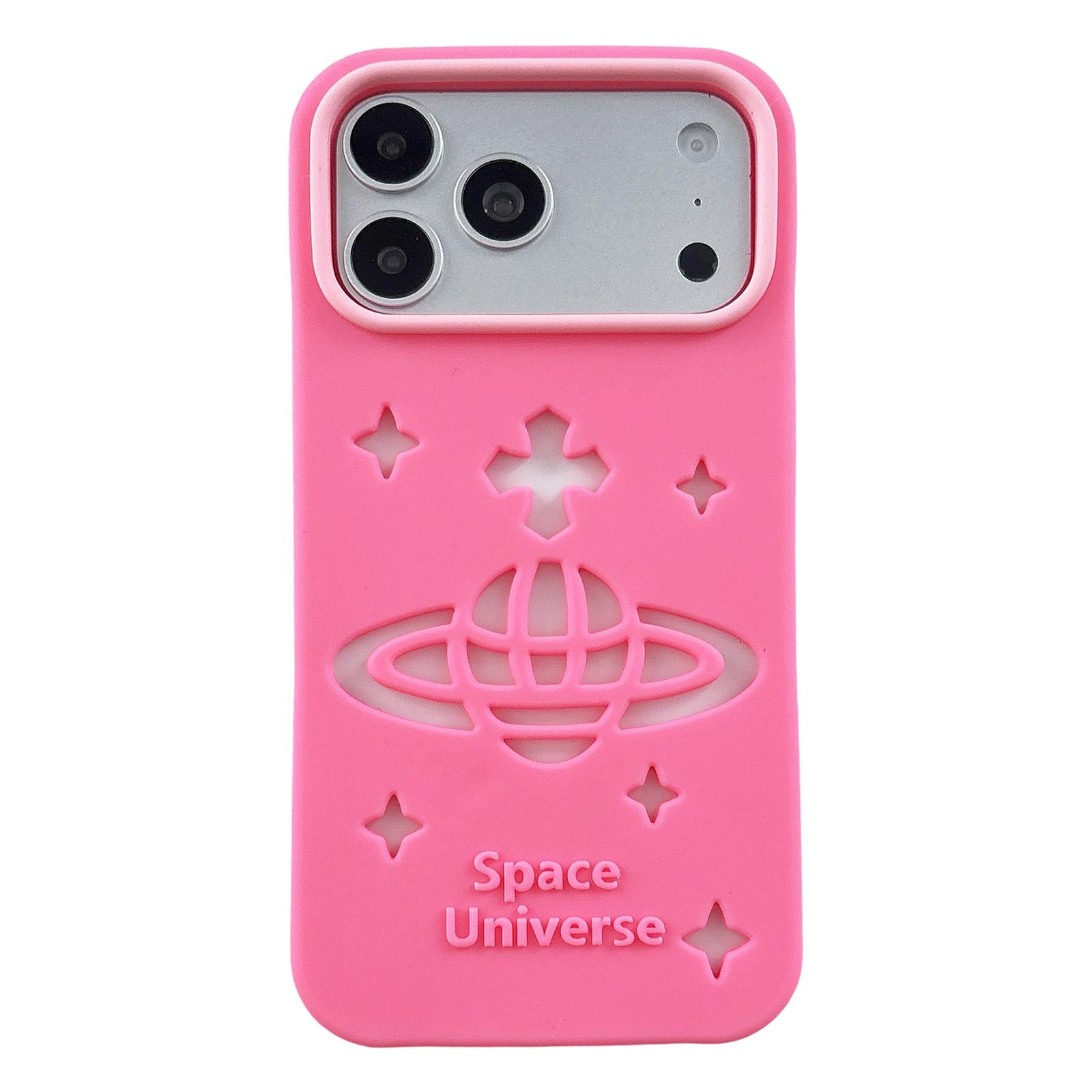 For iPhone 17 Pro Max Spacecraft Embossed Design Silicone Phone Case(Rose Red) - Shopkiz.com