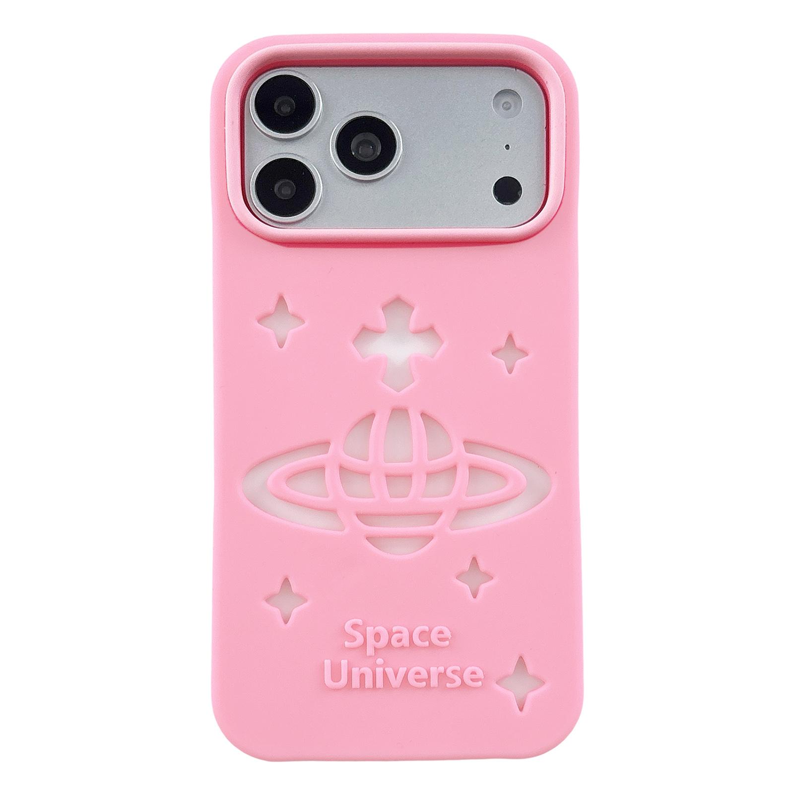 For iPhone 17 Pro Spacecraft Embossed Design Silicone Phone Case(Pink) - Shopkiz.com