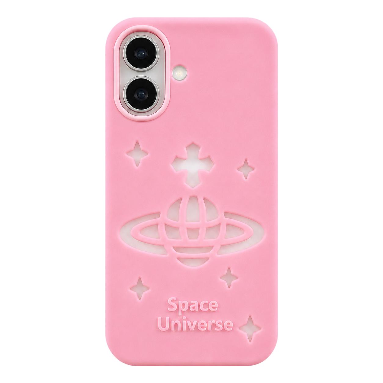 For iPhone 17 Spacecraft Embossed Design Silicone Phone Case(Pink) - Shopkiz.com