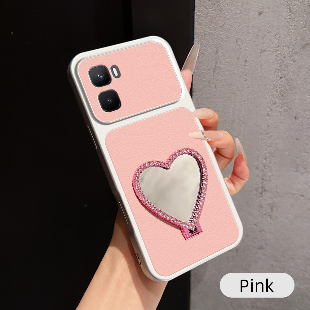 For Infinix GT 50 Pro 5G Lambskin Series Skin Feel Shockproof Phone Case with Heart Mirror Holder(Pink) - Shopkiz.com