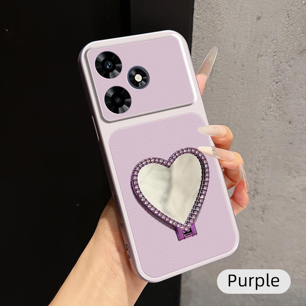 For Infinix Hot 30 5G Lambskin Series Skin Feel Shockproof Phone Case with Heart Mirror Holder(Purple) - Shopkiz.com