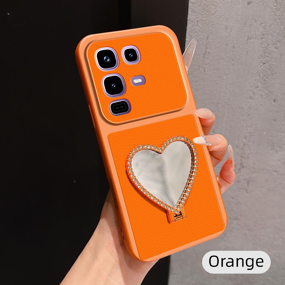 For Infinix Note 50 Pro 4G Lambskin Series Skin Feel Shockproof Phone Case with Heart Mirror Holder(Orange) - Shopkiz.com