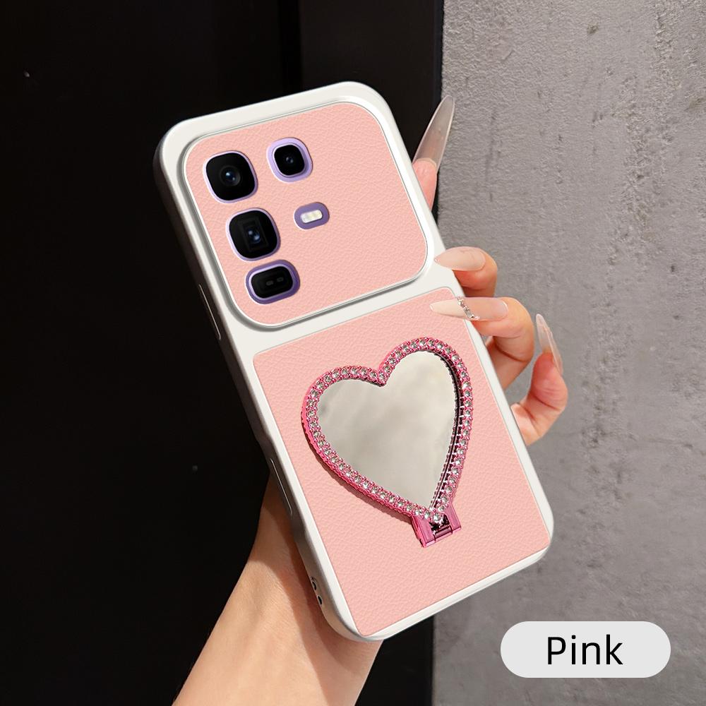 For Infinix Note 50 Pro+ Lambskin Series Skin Feel Shockproof Phone Case with Heart Mirror Holder(Pink) - Shopkiz.com