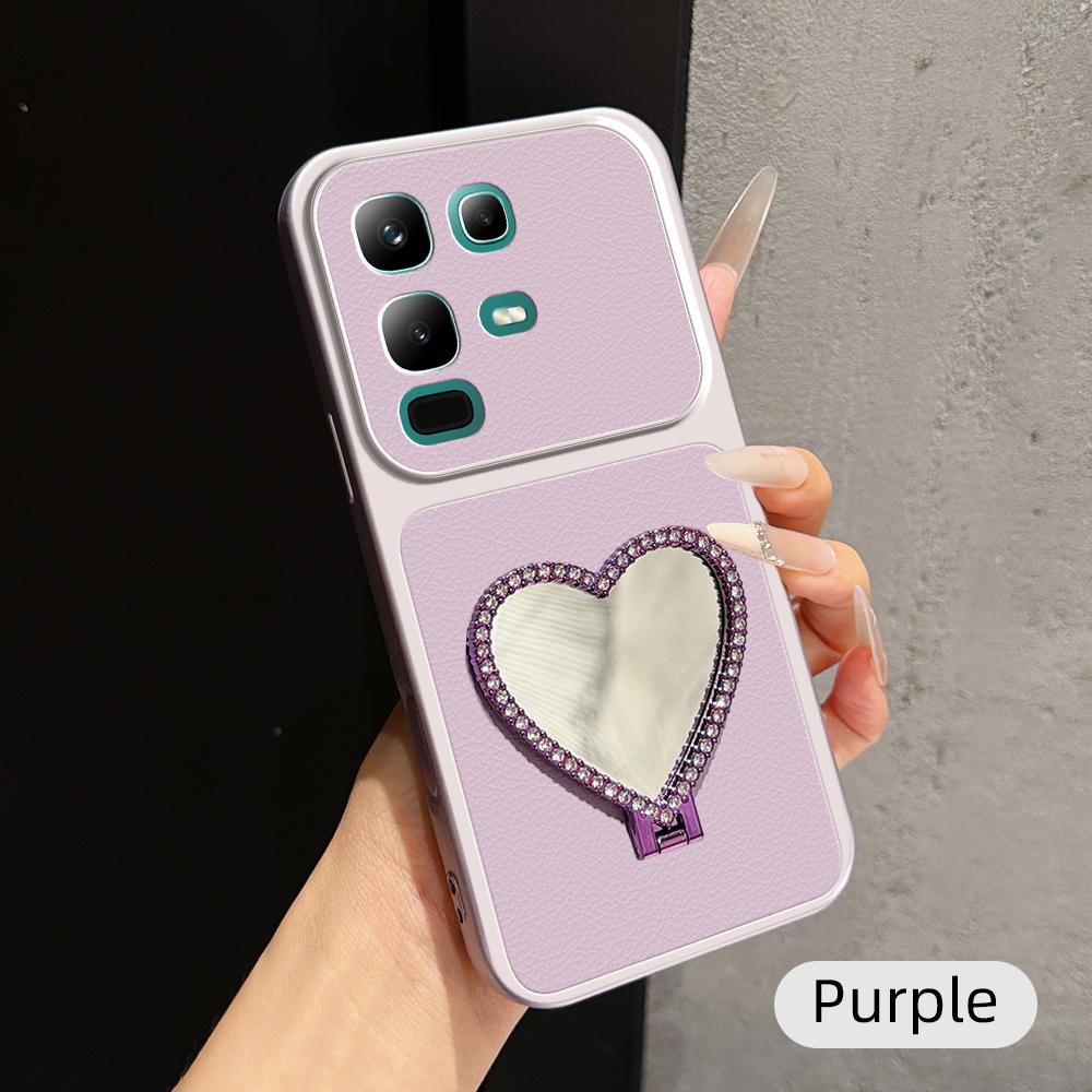 For Infinix Note 50x Lambskin Series Skin Feel Shockproof Phone Case with Heart Mirror Holder(Purple) - Shopkiz.com