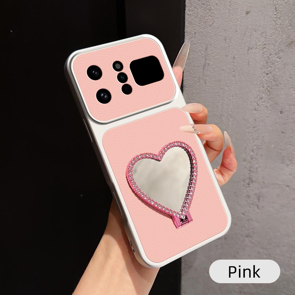 For Infinix Note 60 Ultra 5G Lambskin Series Skin Feel Shockproof Phone Case with Heart Mirror Holder(Pink) - Shopkiz.com