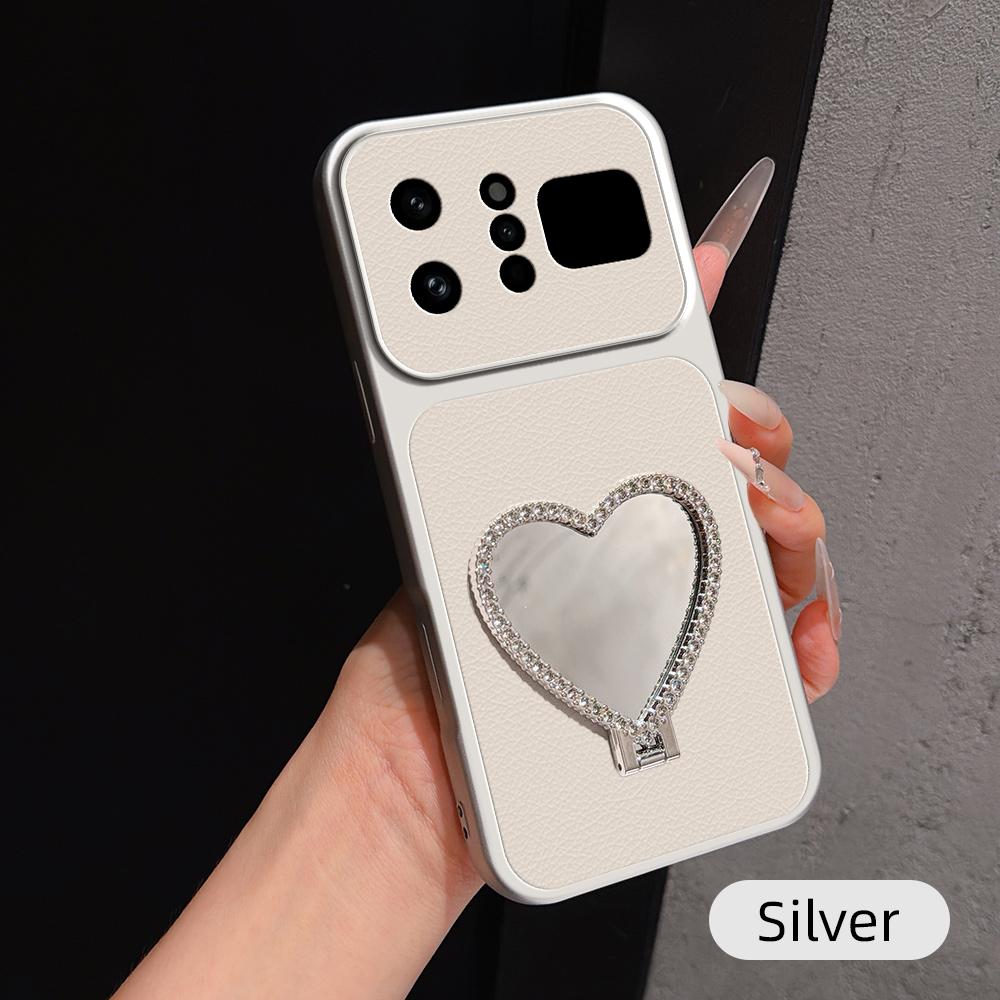 For Infinix Note 60 Ultra 5G Lambskin Series Skin Feel Shockproof Phone Case with Heart Mirror Holder(Silver) - Shopkiz.com
