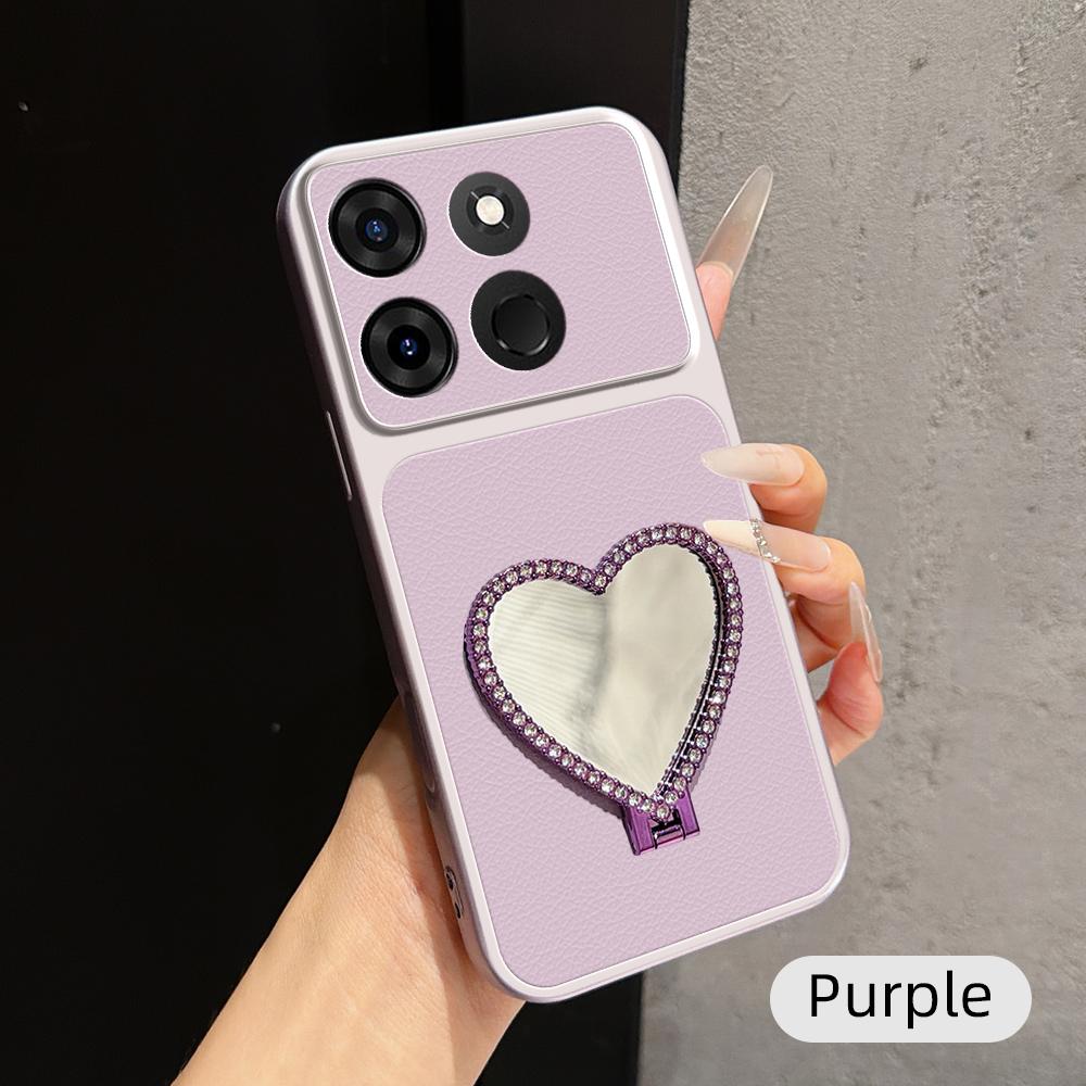 For Infinix Smart 7 Lambskin Series Skin Feel Shockproof Phone Case with Heart Mirror Holder(Purple) - Shopkiz.com