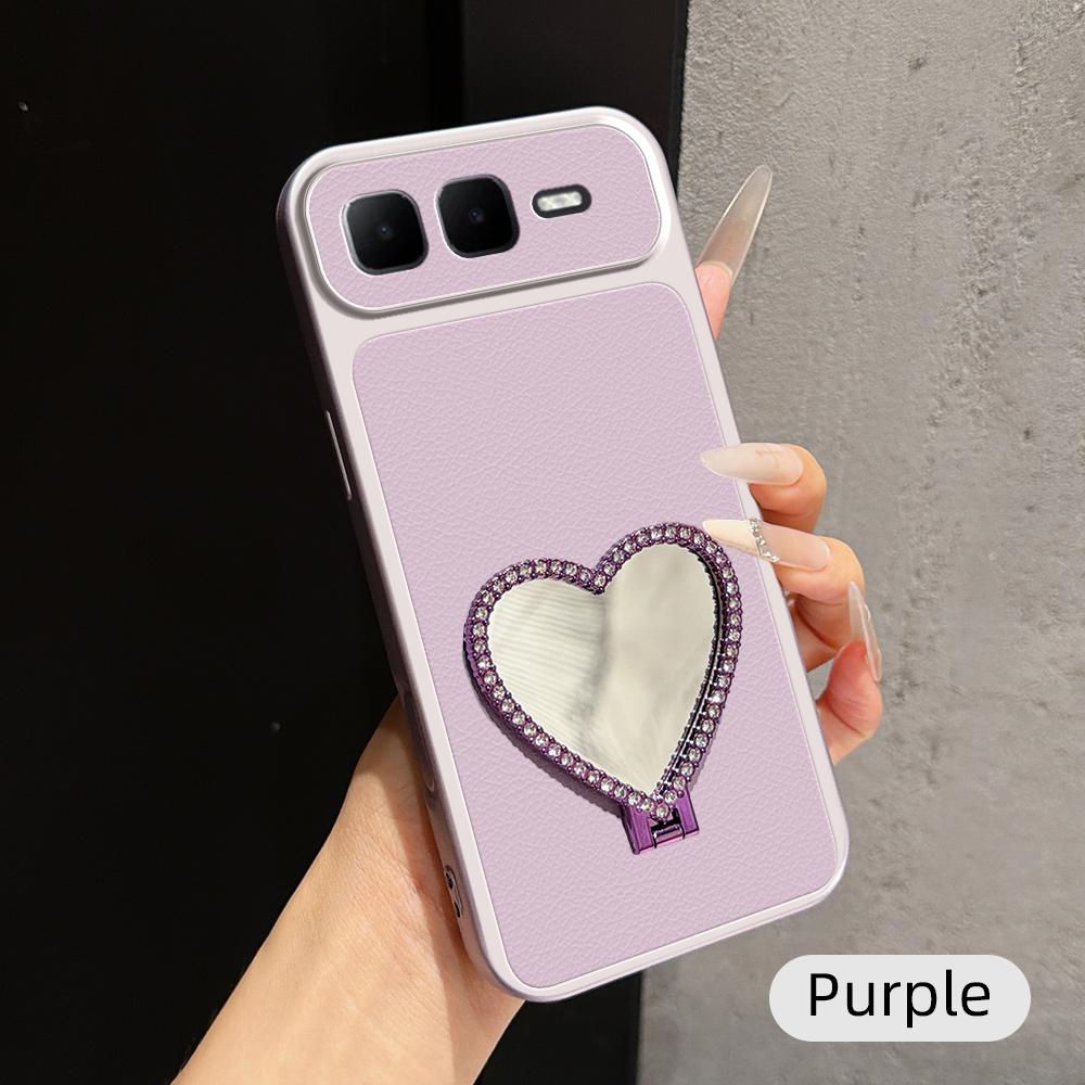 For Infinix Smart 10 Plus 4G Lambskin Series Skin Feel Shockproof Phone Case with Heart Mirror Holder(Purple) - Shopkiz.com