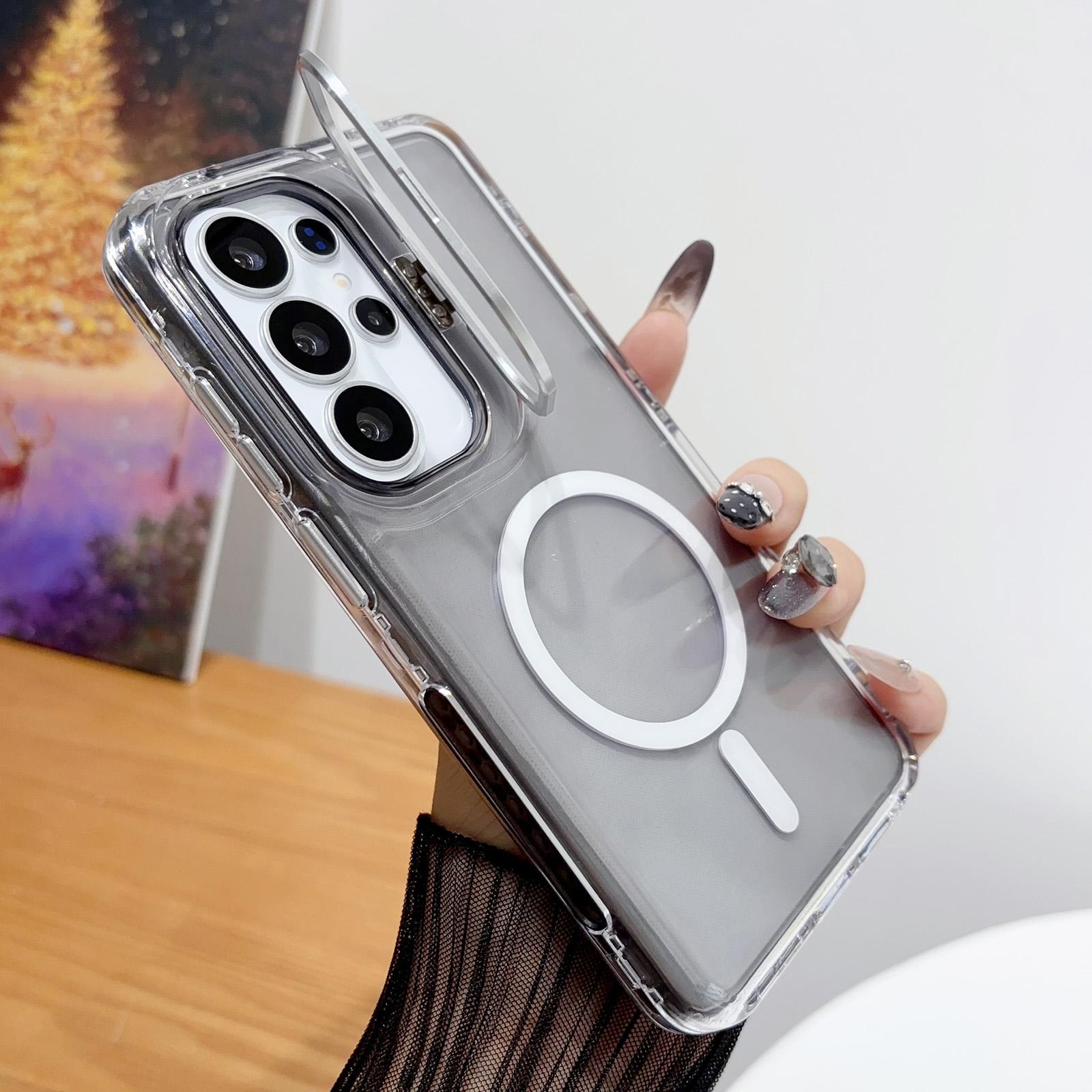 For Galaxy S26 Ultra 5G Crystal Clear Camera Lens Holder Magnetic Phone Case(Black) - Shopkiz.com