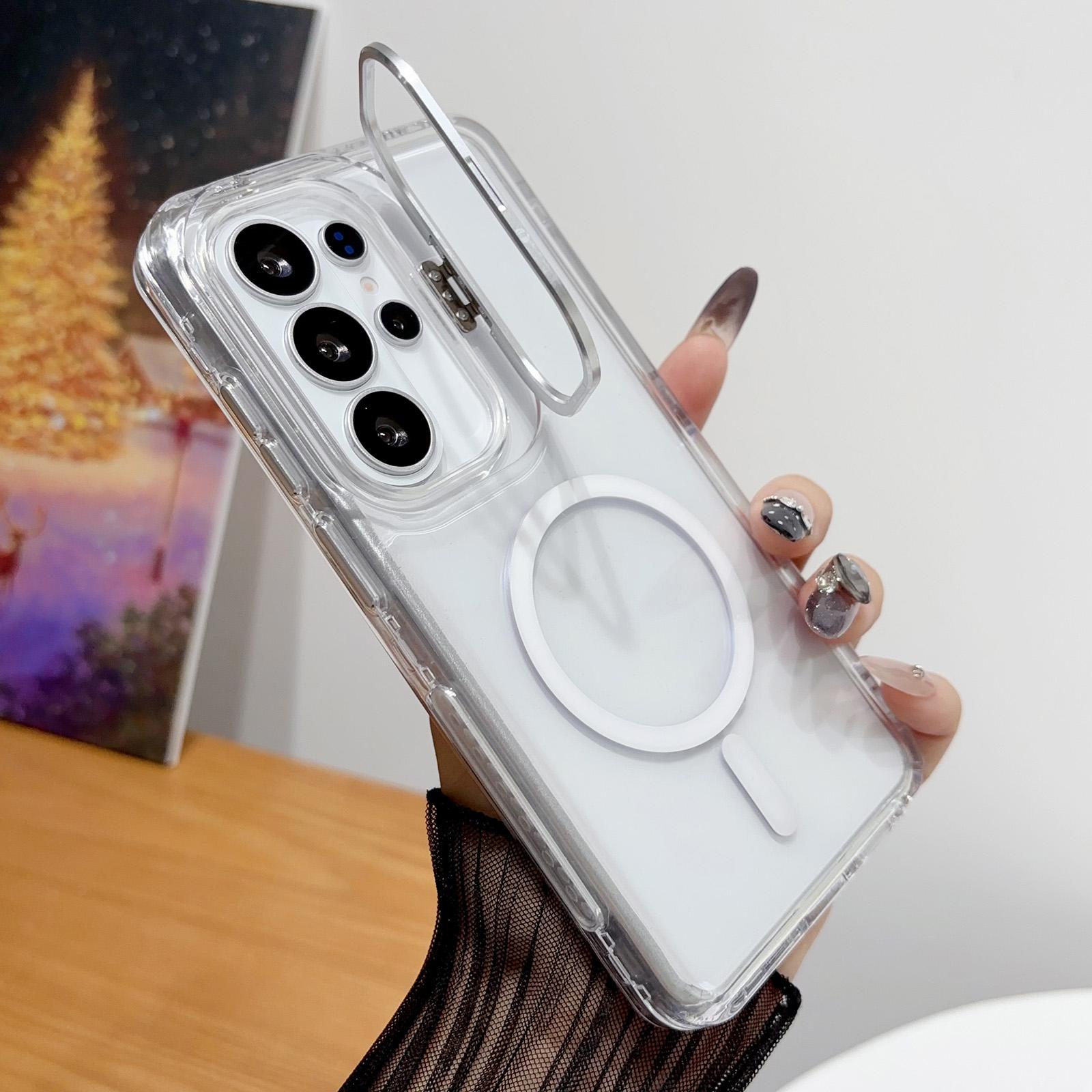 For Galaxy S26 Ultra 5G Crystal Clear Camera Lens Holder Magnetic Phone Case(Transparent) - Shopkiz.com