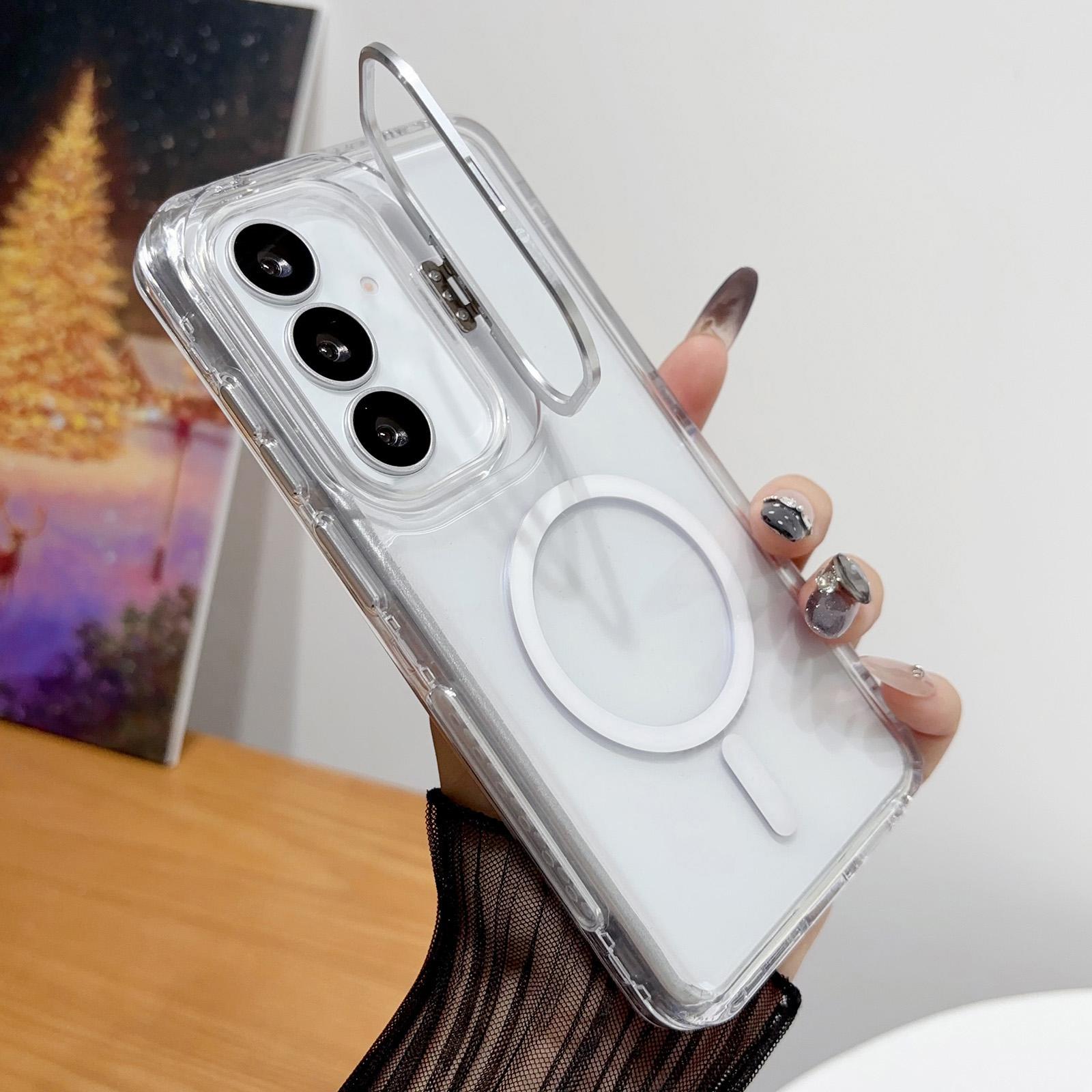 For Galaxy S25 5G Crystal Clear Camera Lens Holder Magnetic Phone Case(Transparent) - Shopkiz.com