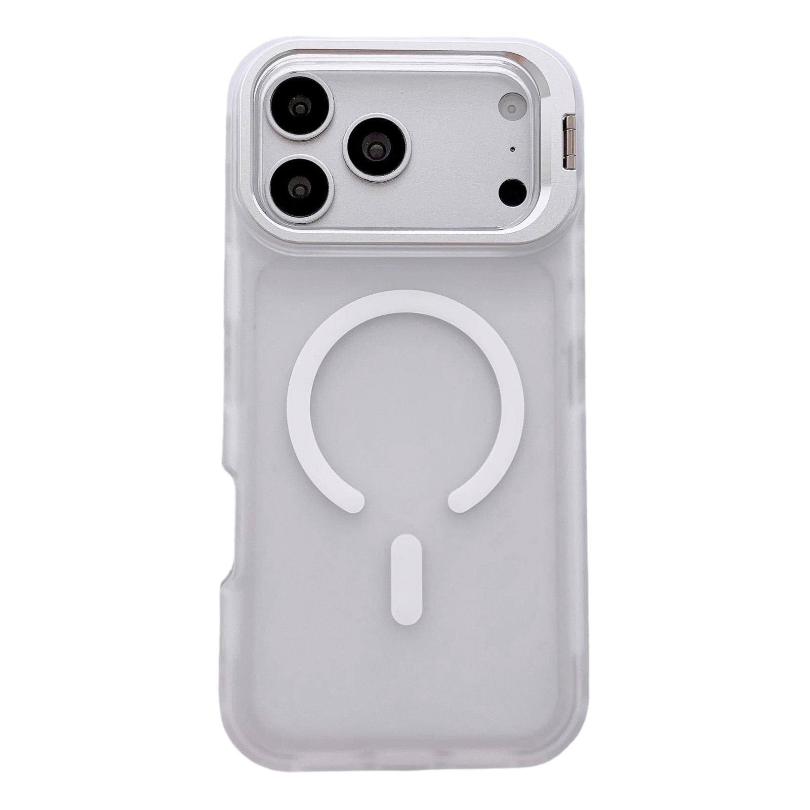 For iPhone 17 Pro Max Skin Feel Frosted Camera Lens Holder Magnetic Phone Case(White) - Shopkiz.com