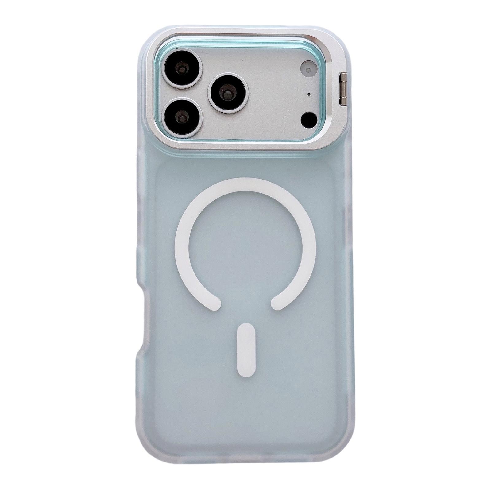 For iPhone 17 Pro Skin Feel Frosted Camera Lens Holder Magnetic Phone Case(Blue) - Shopkiz.com